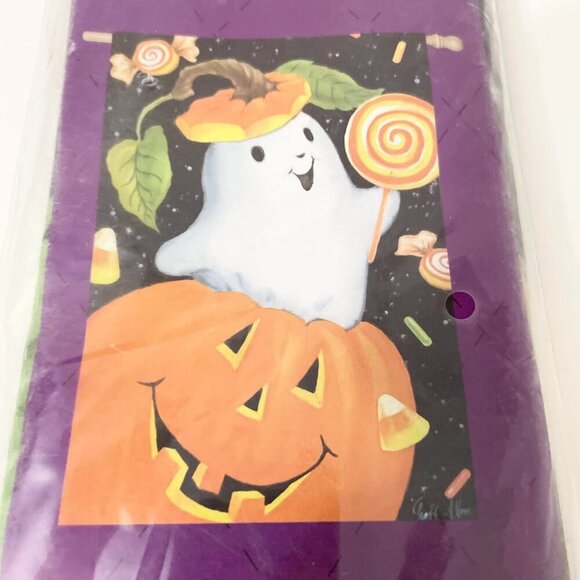 Evergreen Satin Reflections Flag Halloween Pumpkin Ghost 29" x 43" - Picture 5 of 16